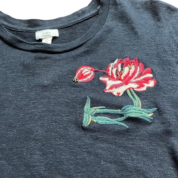 Anthropologie Tiny "Rona" Linen Embroidered T-Shirt Tee - Picture 3 of 5